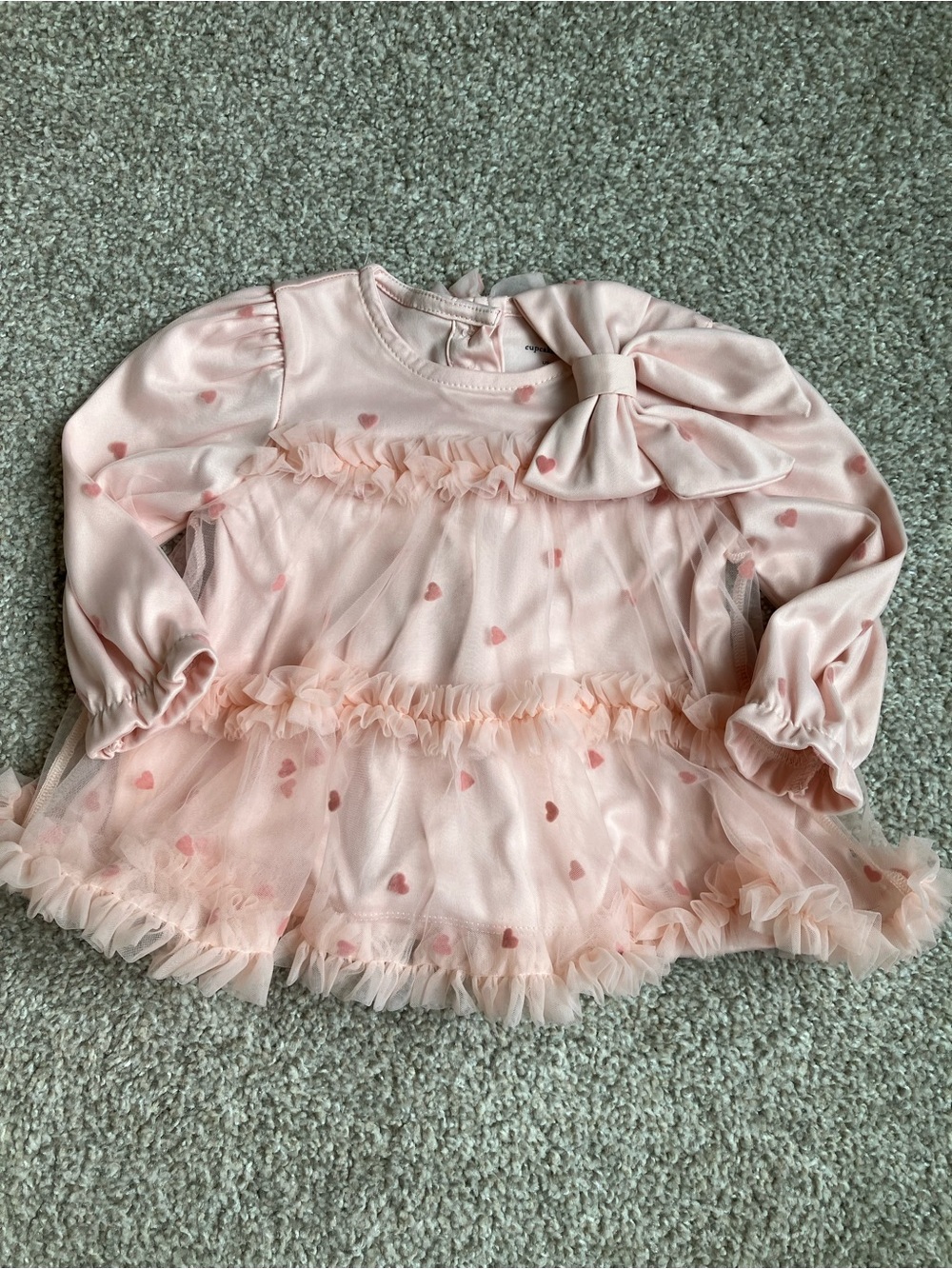 Cupcakes and Cashmere Baby/Toddler Pink Heart Tulle Bow Dress Top
